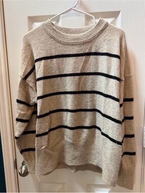 Women's M - Cream Crewneck Sweater with Black Stripes by SoHo & Stella
